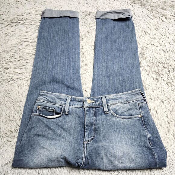NYDJ Jeans Womens 8 Blue Ankle Crop Cuffed Straight Leg Lift Tuck Made in USA - Picture 3 of 14